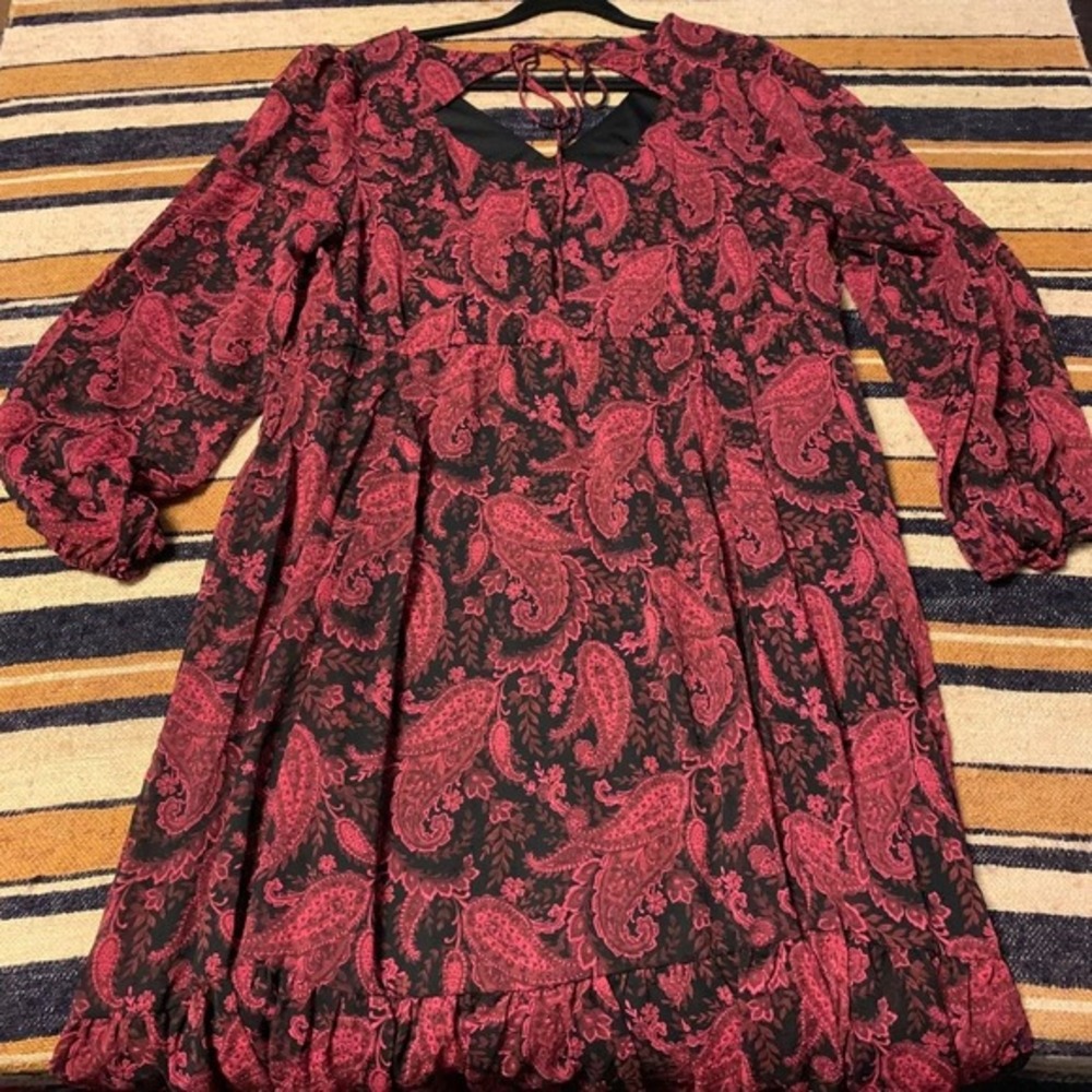 Torrid Midi Dress Tea Length Clip Dot Open Back A-Line Witchy 2 Paisley Black - Picture 2 of 11